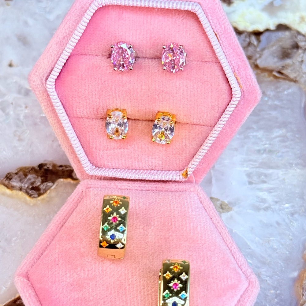 Gold Rainbow Huggie Hoop Earrings - Picture 2 of 6